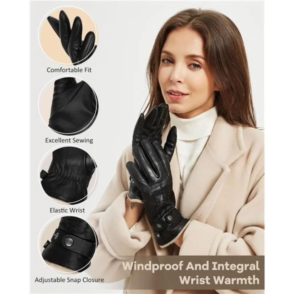 Women's Leather Gloves Full Hand Touchscreen Winter Gloves